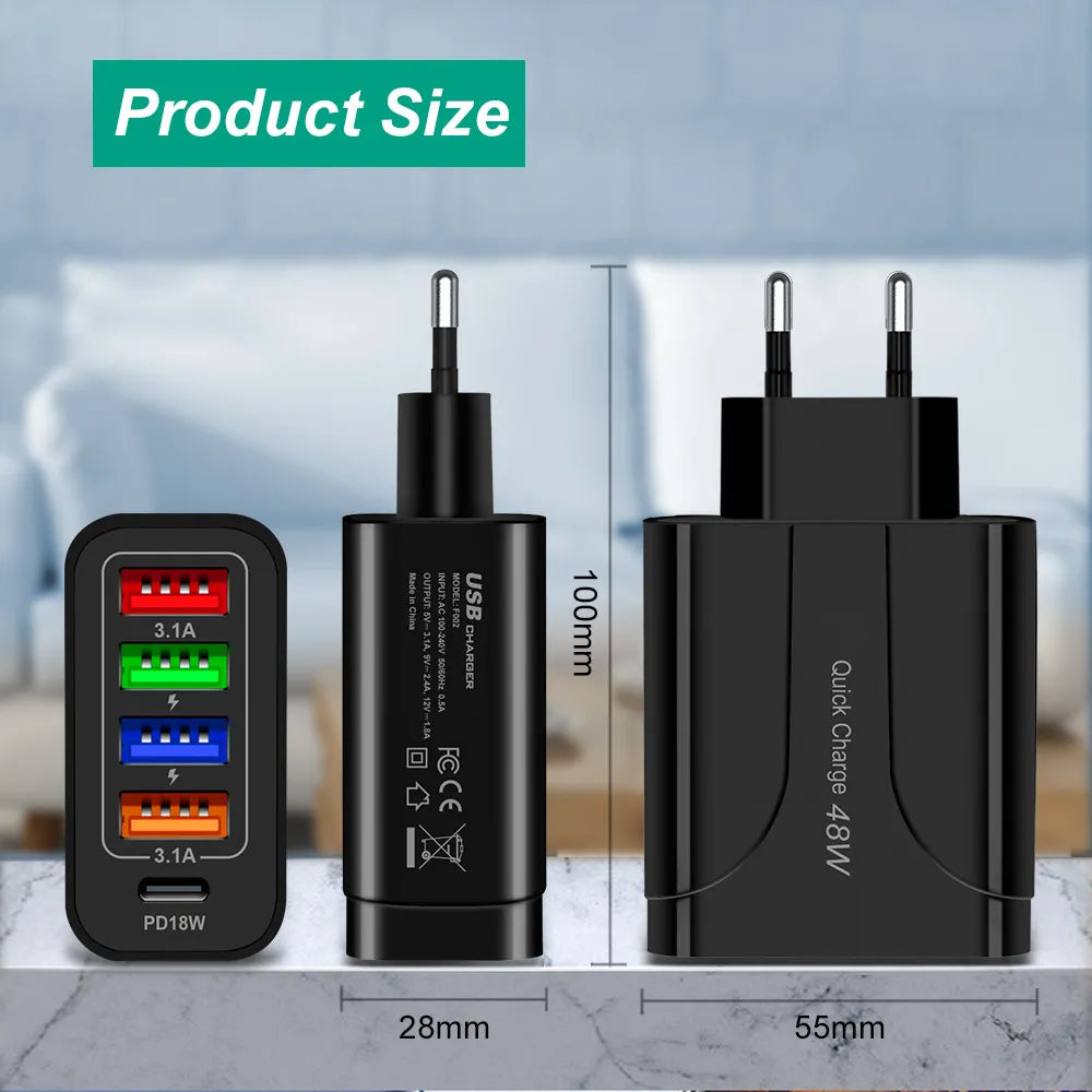 48W USB Fast Charger 4-Port Charger Adapter