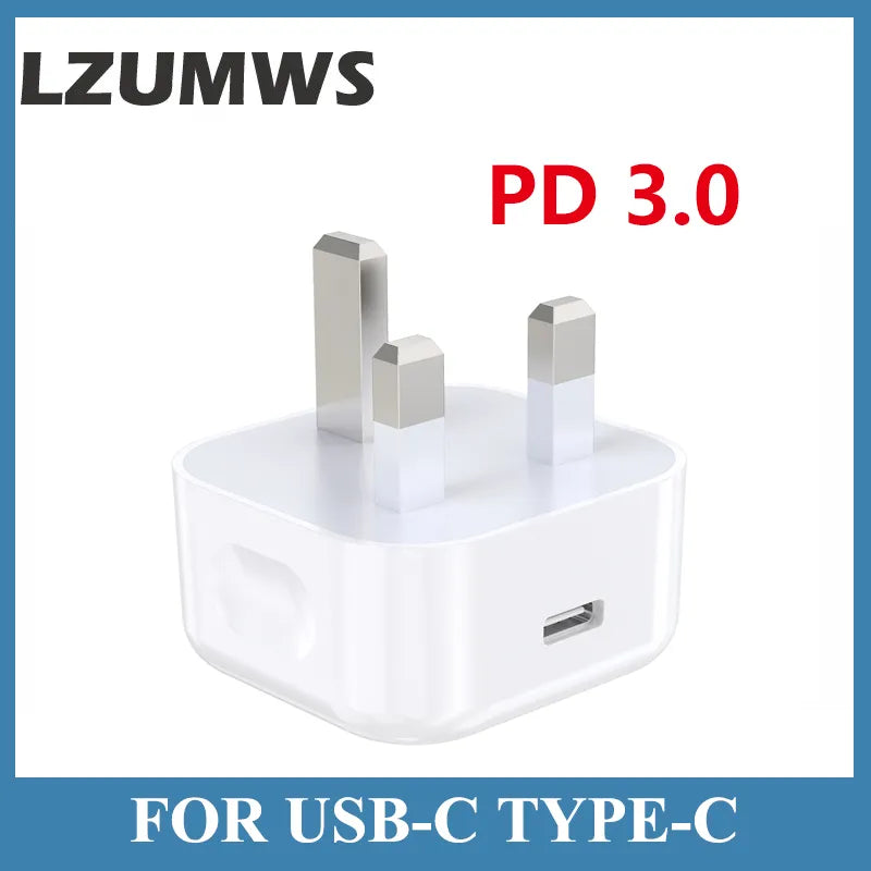 20W UK Plug Fast Charger USB C Adapter