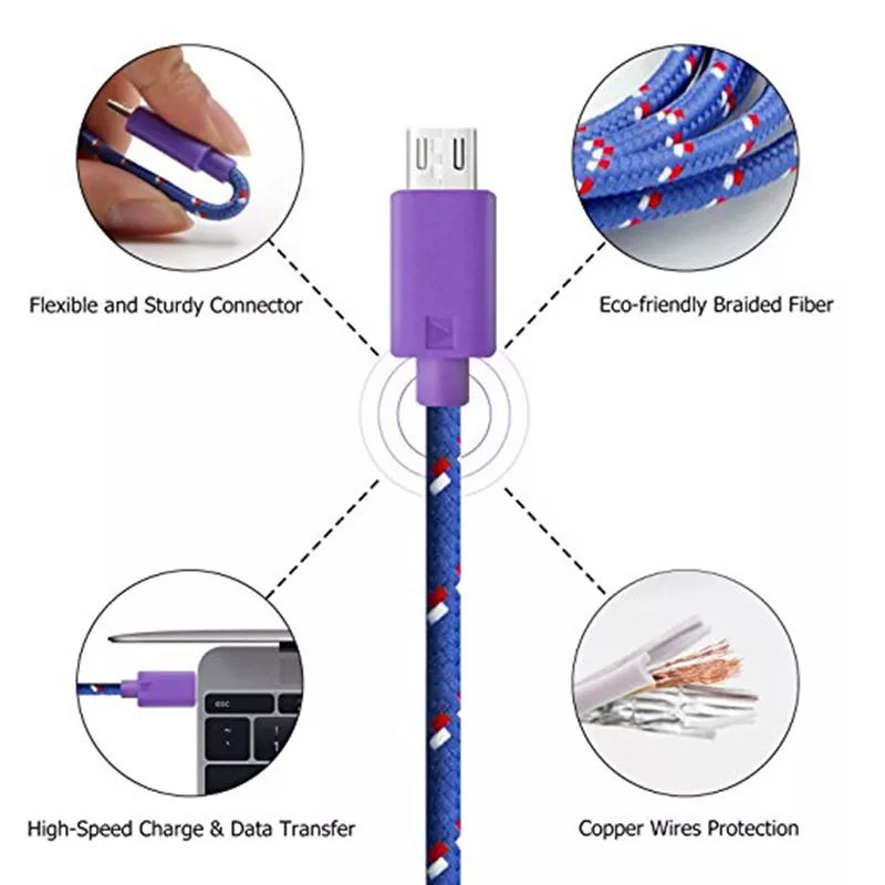 Micro USB Cable 1m 2m 3m Nylon Braided Data Sync USB Charger Cable