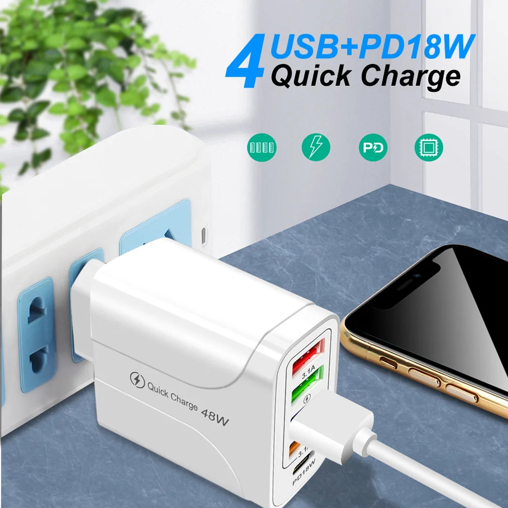 48W USB Fast Charger 4-Port Charger Adapter