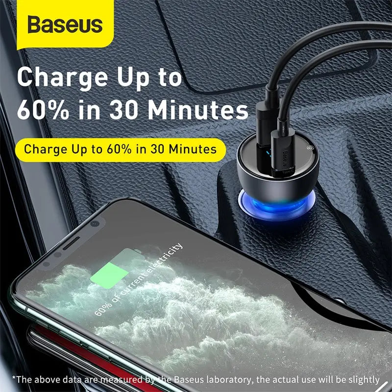 65W PPS Car Charger USB Type C Dual Port Fast Charger