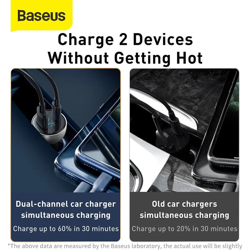 65W PPS Car Charger USB Type C Dual Port Fast Charger